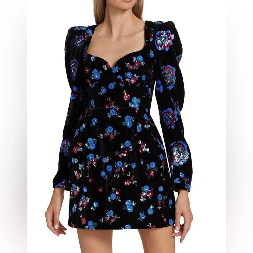 Sabina Musayev Sequin Embellished Velvet Puff Shoulder Dress size M